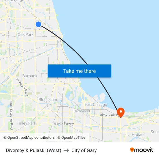 Diversey & Pulaski (West) to City of Gary map
