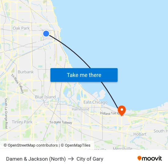 Damen & Jackson (North) to City of Gary map
