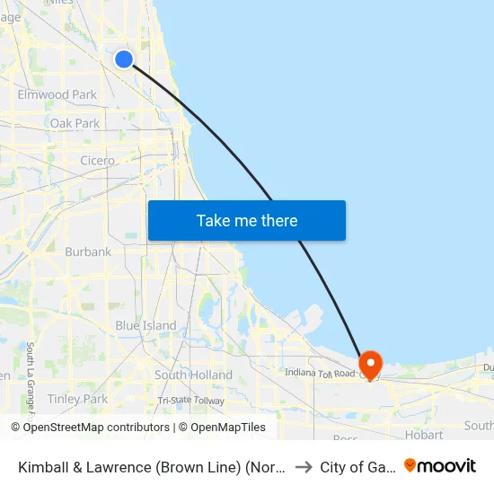 Kimball & Lawrence (Brown Line) (North) to City of Gary map