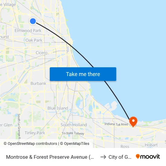 Montrose & Forest Preserve Avenue (West) to City of Gary map
