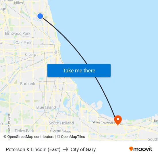Peterson & Lincoln (East) to City of Gary map