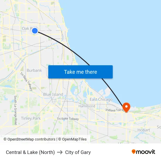 Central & Lake (North) to City of Gary map