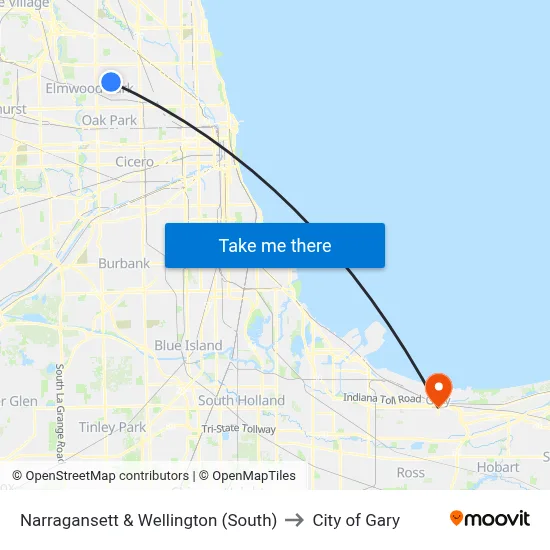 Narragansett & Wellington (South) to City of Gary map