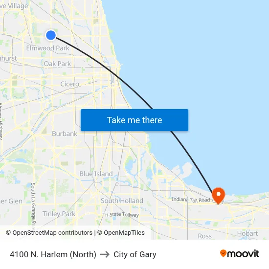 4100 N. Harlem (North) to City of Gary map