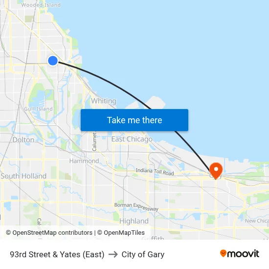 93rd Street & Yates (East) to City of Gary map