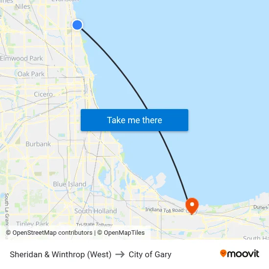 Sheridan & Winthrop (West) to City of Gary map