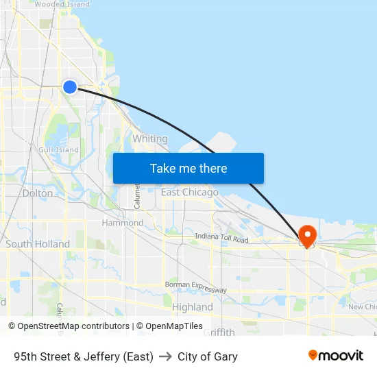 95th Street & Jeffery (East) to City of Gary map