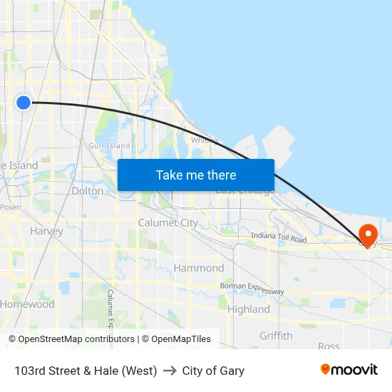 103rd Street & Hale (West) to City of Gary map