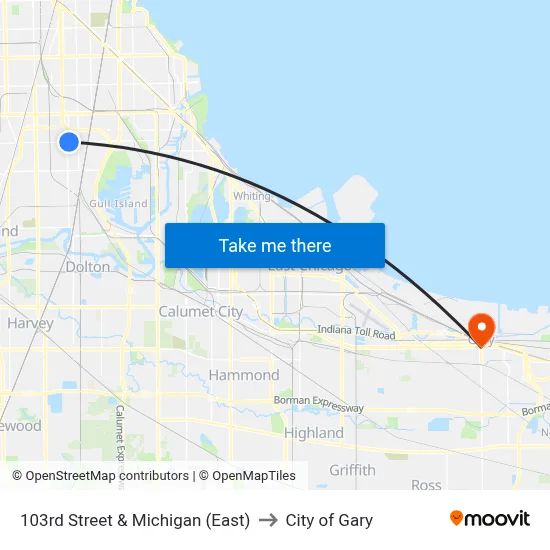 103rd Street & Michigan (East) to City of Gary map