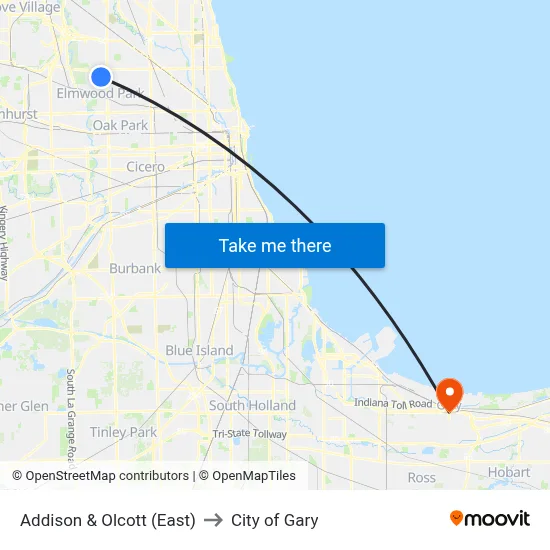Addison & Olcott (East) to City of Gary map