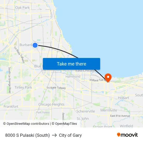 8000 S Pulaski (South) to City of Gary map