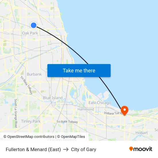 Fullerton & Menard (East) to City of Gary map