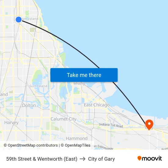 59th Street & Wentworth (East) to City of Gary map