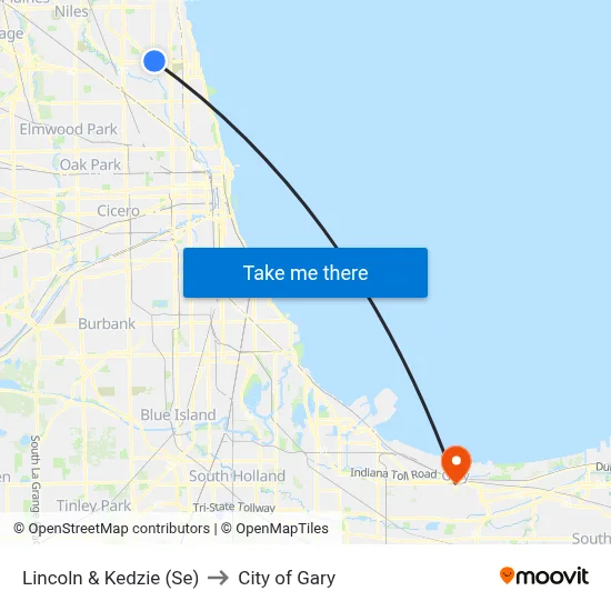Lincoln & Kedzie (Se) to City of Gary map