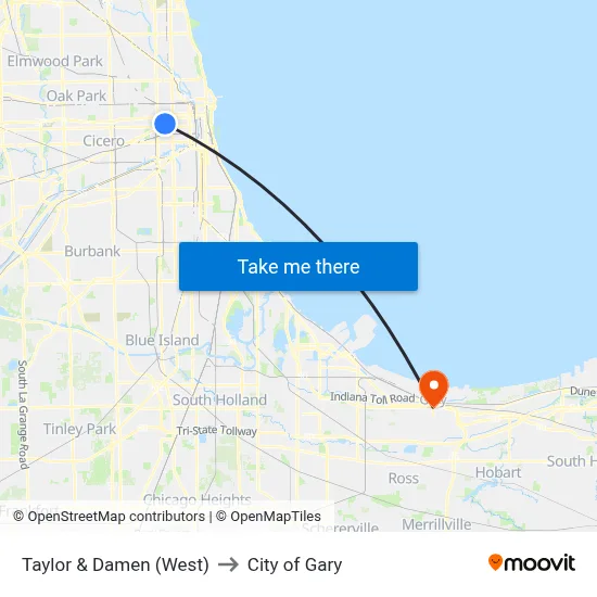 Taylor & Damen (West) to City of Gary map