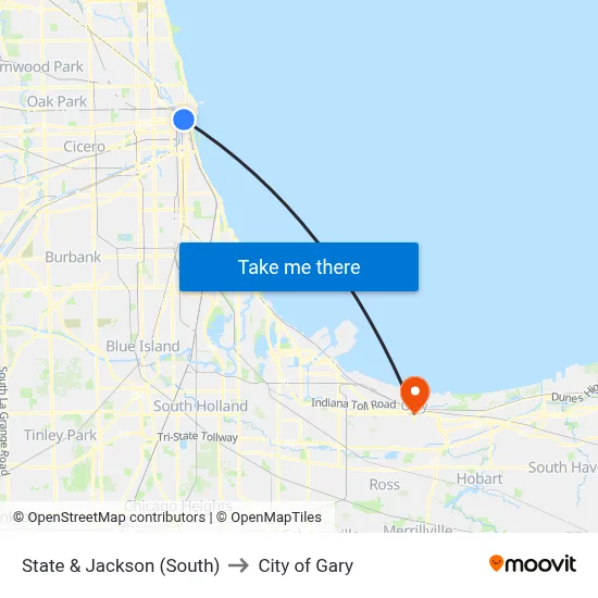 State & Jackson (South) to City of Gary map