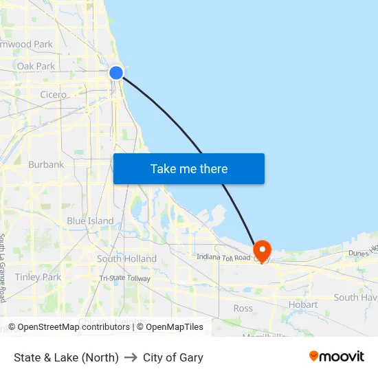 State & Lake (North) to City of Gary map