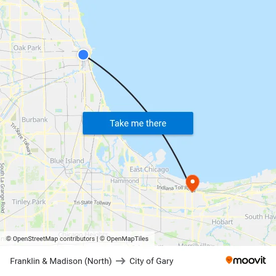 Franklin & Madison (North) to City of Gary map