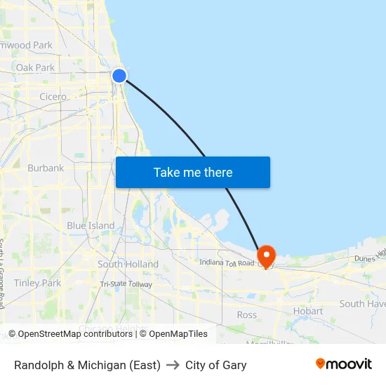 Randolph & Michigan (East) to City of Gary map