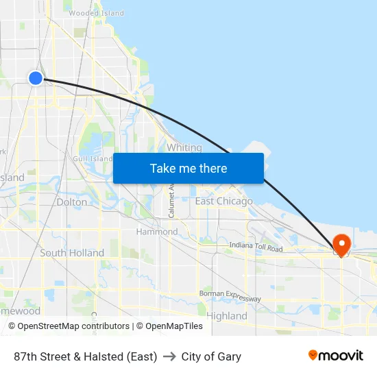 87th Street & Halsted (East) to City of Gary map