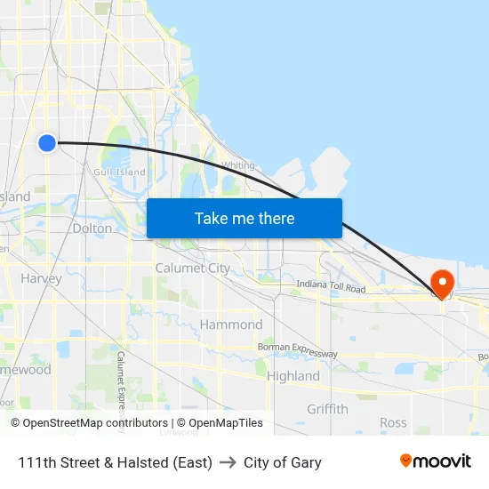 111th Street & Halsted (East) to City of Gary map
