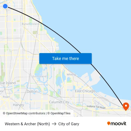 Western & Archer (North) to City of Gary map