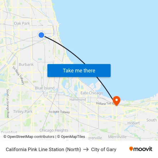 California Pink Line Station (North) to City of Gary map
