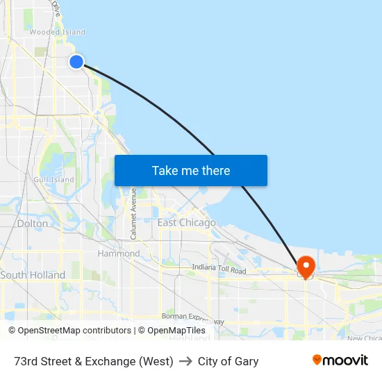 73rd Street & Exchange (West) to City of Gary map
