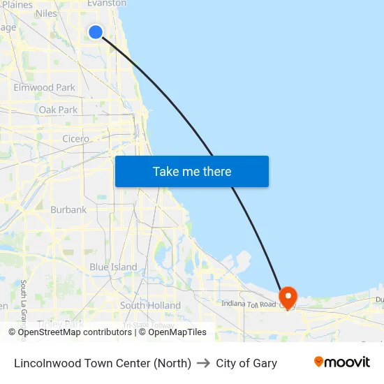 Lincolnwood Town Center (North) to City of Gary map