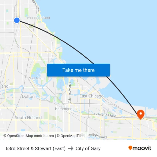 63rd Street & Stewart (East) to City of Gary map