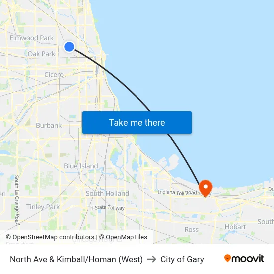 North Ave & Kimball/Homan (West) to City of Gary map