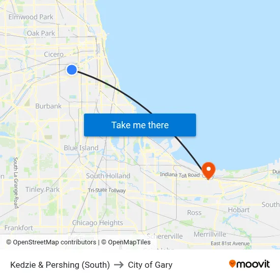 Kedzie & Pershing (South) to City of Gary map