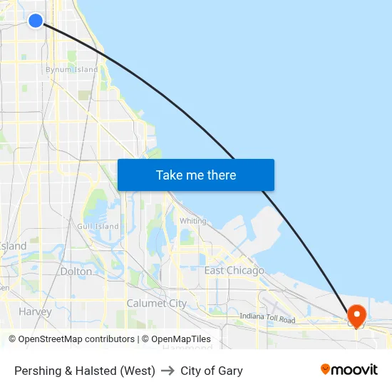 Pershing & Halsted (West) to City of Gary map
