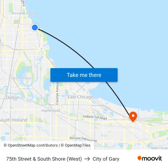 75th Street & South Shore (West) to City of Gary map