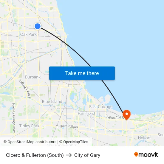 Cicero & Fullerton (South) to City of Gary map