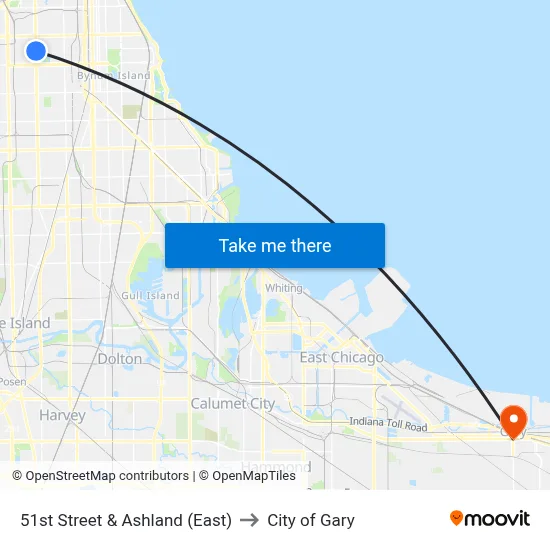 51st Street & Ashland (East) to City of Gary map