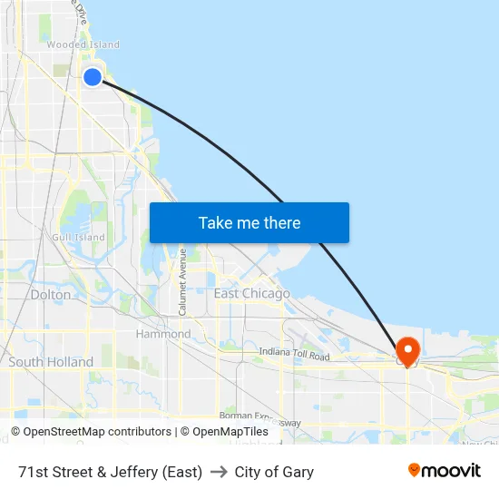 71st Street & Jeffery (East) to City of Gary map
