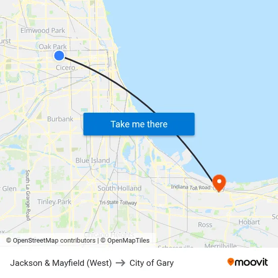 Jackson & Mayfield (West) to City of Gary map