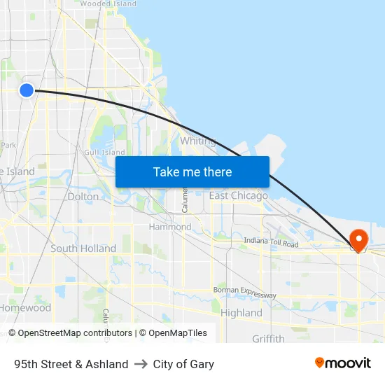 95th Street & Ashland to City of Gary map