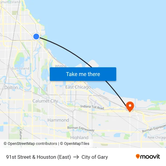 91st Street & Houston (East) to City of Gary map
