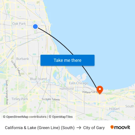 California & Lake (Green Line) (South) to City of Gary map