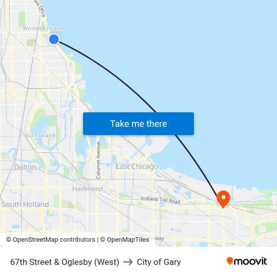67th Street & Oglesby (West) to City of Gary map