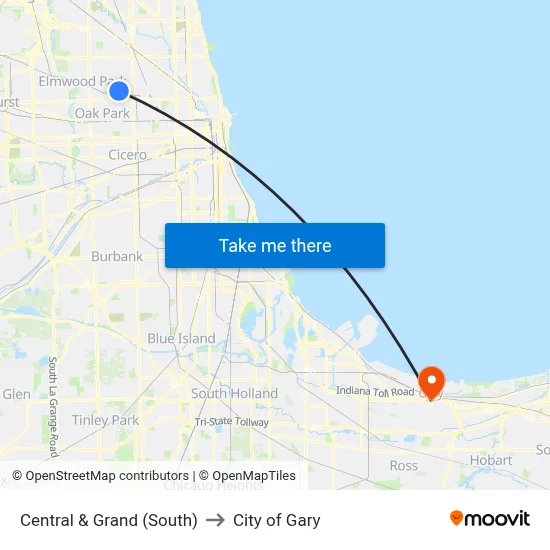 Central & Grand (South) to City of Gary map