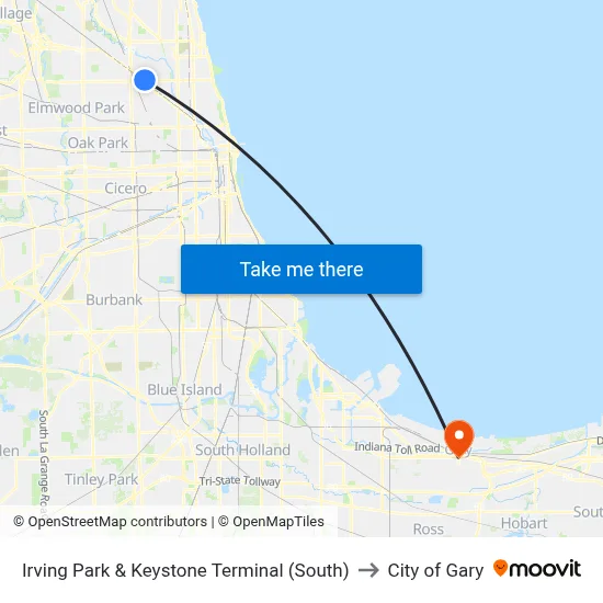 Irving Park & Keystone Terminal (South) to City of Gary map