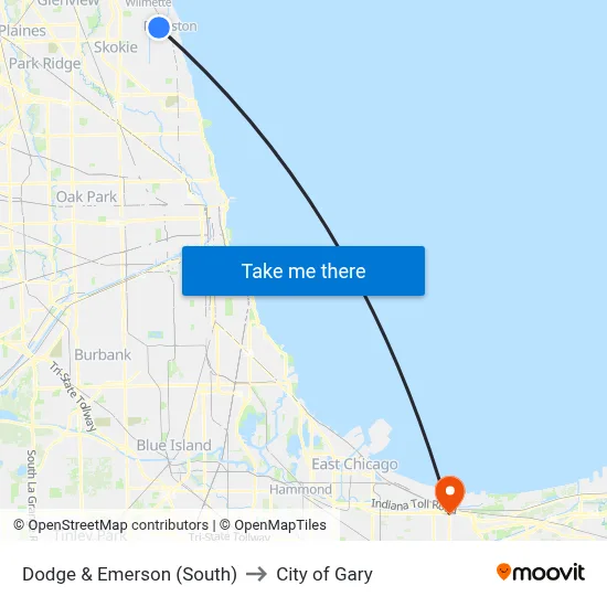Dodge & Emerson (South) to City of Gary map