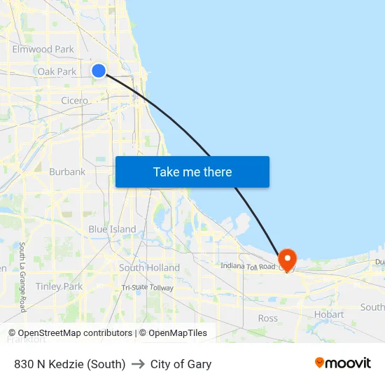 830 N Kedzie (South) to City of Gary map