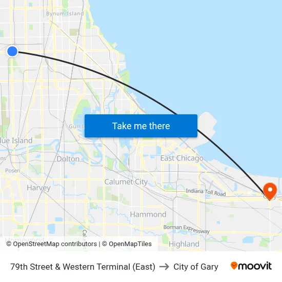 79th Street & Western Terminal (East) to City of Gary map