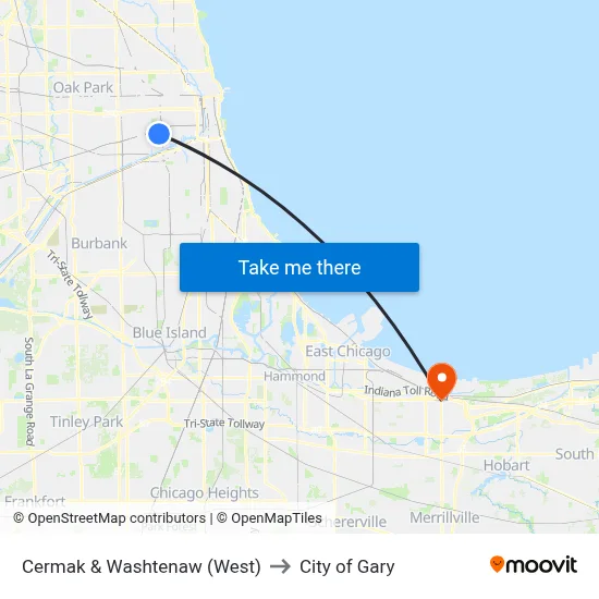 Cermak & Washtenaw (West) to City of Gary map