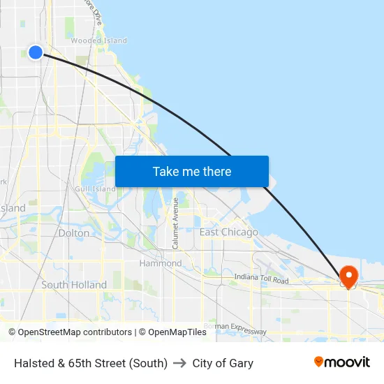 Halsted & 65th Street (South) to City of Gary map
