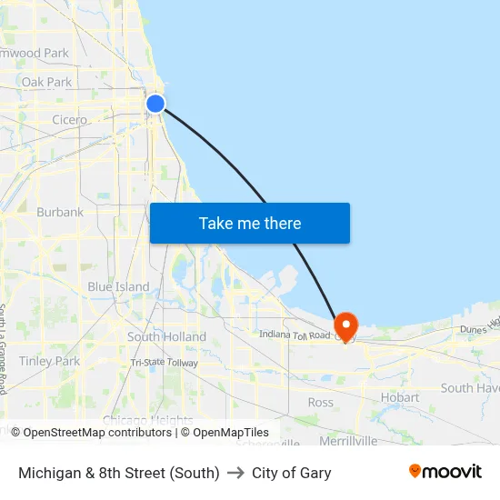 Michigan & 8th Street (South) to City of Gary map